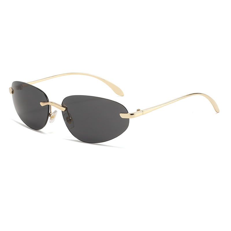 Wholesale Rimless Oval Sunglasses With Small Metal Frame For Men Women - Everful