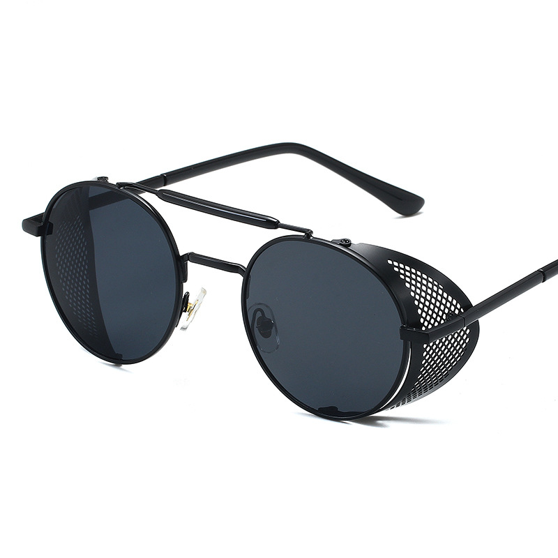 Wholesale Steampunk Round Metal Sunglasses With Side Shields - Everful