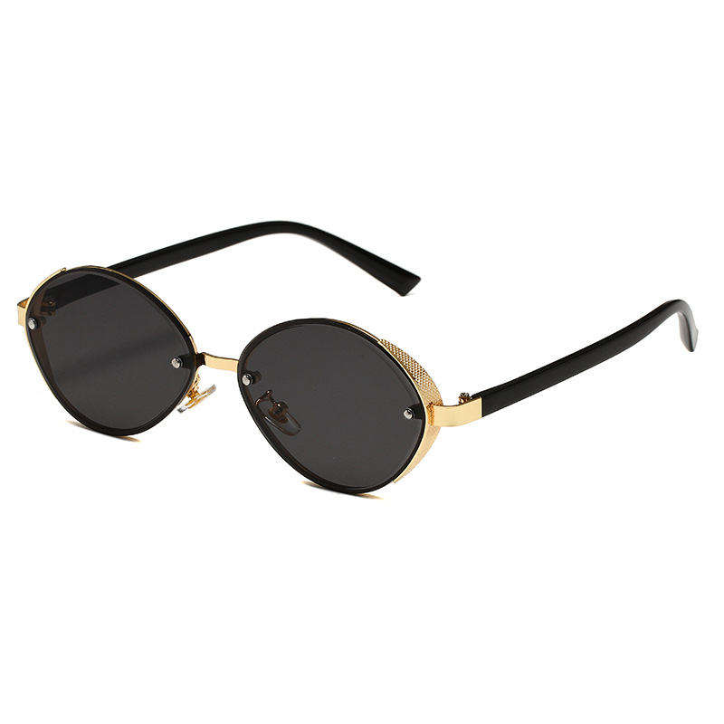 Wholesale Retro Oval Cat Eye Sunglasses with Steampunk Metal Frame - Everful