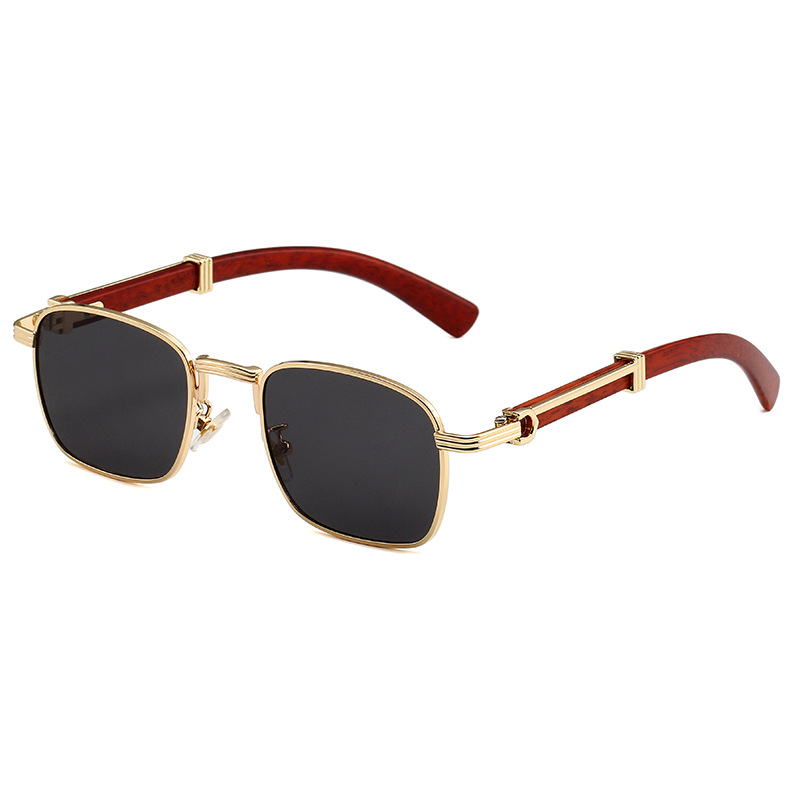 Wholesale Retro Wood Grain Rectangular Sunglasses UV400 - Everful