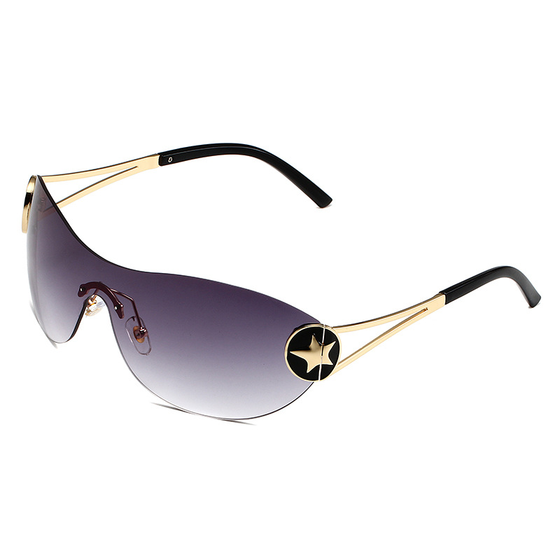 Fashion Y2K One-piece Rimless Sunglasses For Women Star Decor Metal Frame UV400 Gradient Lens Trendy Outdoor Eyewear