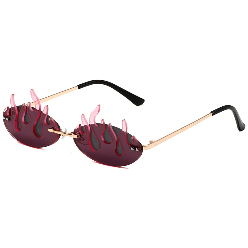 Wholesale Rimless Flame Sunglasses Fire Shape Eyewear Metal Frame - Everful