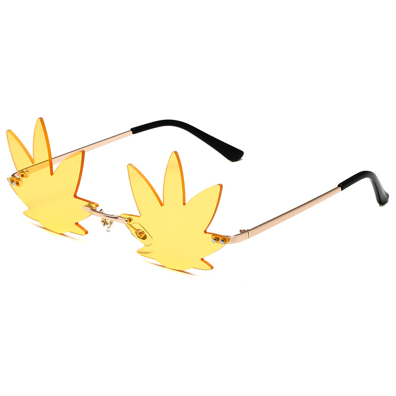 Wholesale Rimless Leaf Shaped Sunglasses UV400 Metal Frame - Everful
