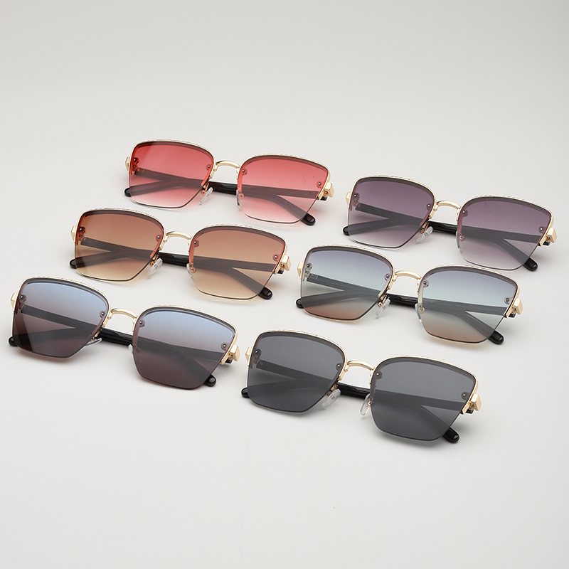Wholesale Vintage Oversized Square Sunglasses with Metal Carved Half Frame - Everful