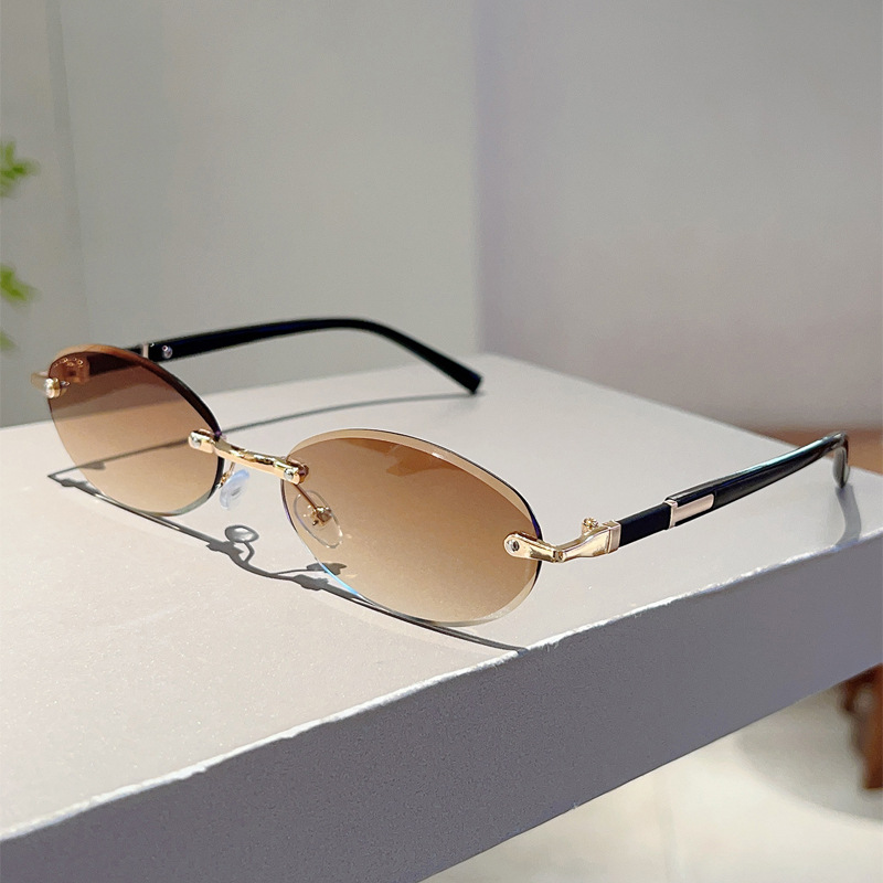 Wholesale Rimless Oval Sunglasses UV400 Protection Vintage Y2K Style - Everful