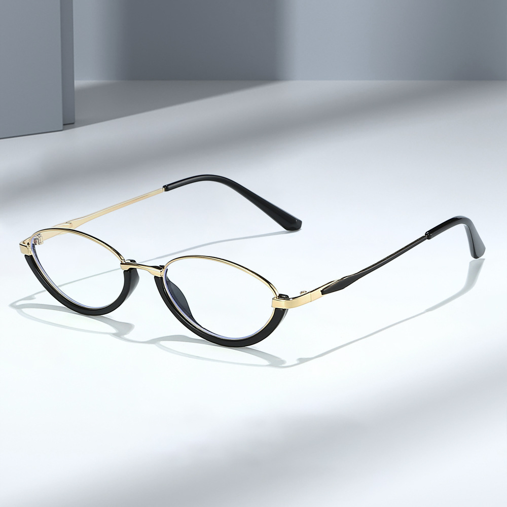 Wholesale Retro Oval Metal Half Frame Anti Blue Light Glasses - Everful