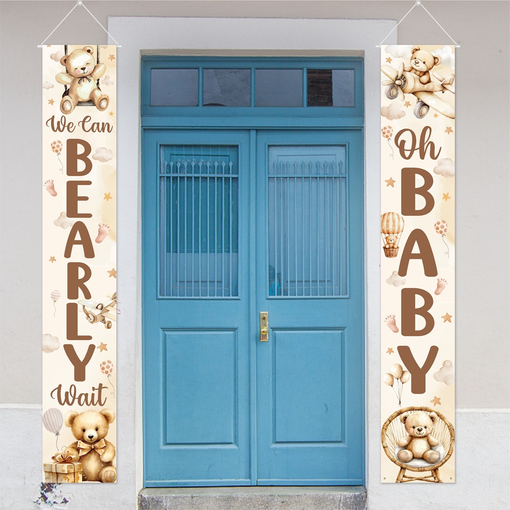 Baby Shower Porch Banner Polyester Decorative Door Curtains Newborn Welcome Party Bear Theme Home Celebration Hanging Decor