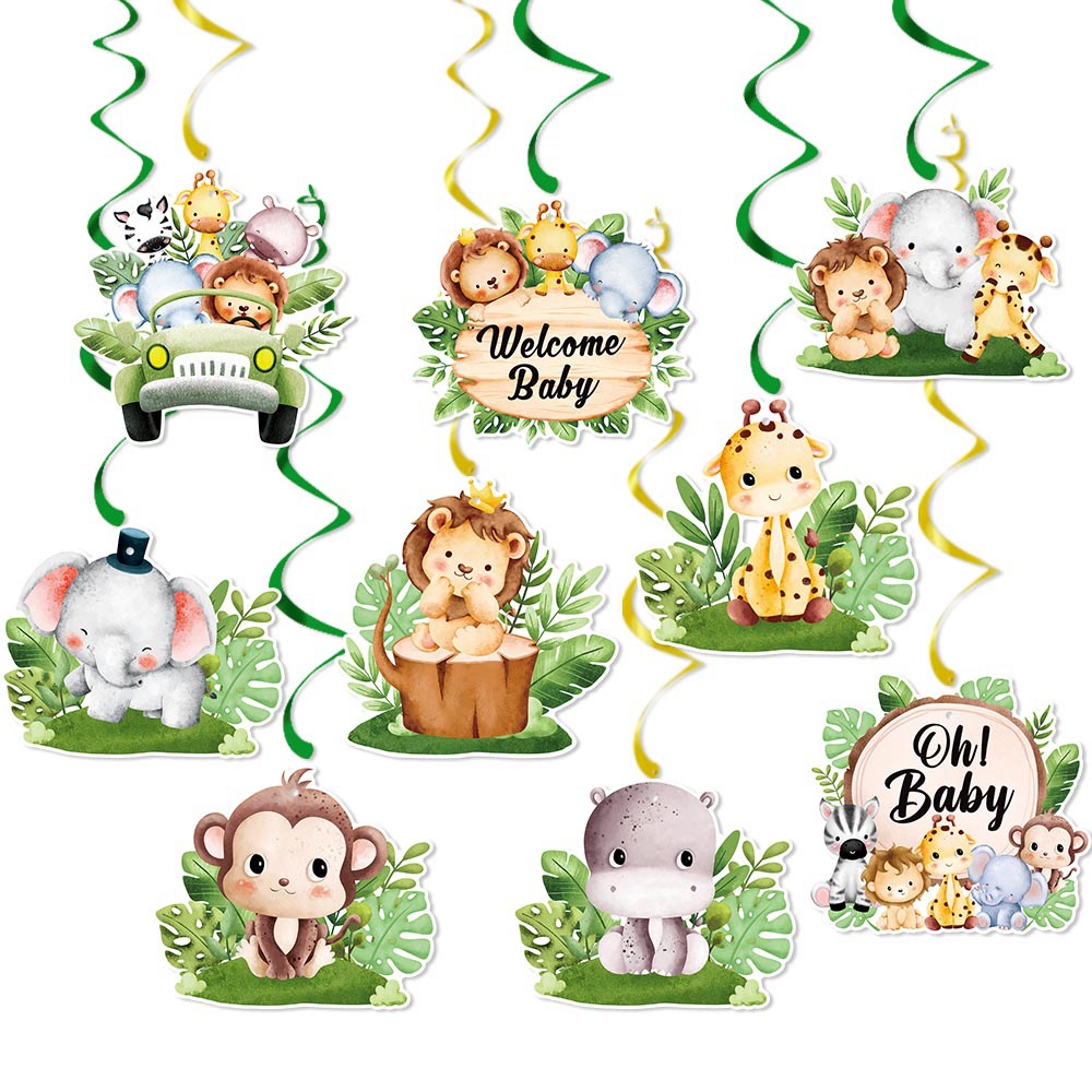 Jungle Animal Baby Shower Hanging Swirl Decorations Welcome Baby Oh Baby Spiral Ceiling Streamers Birthday Party Decor