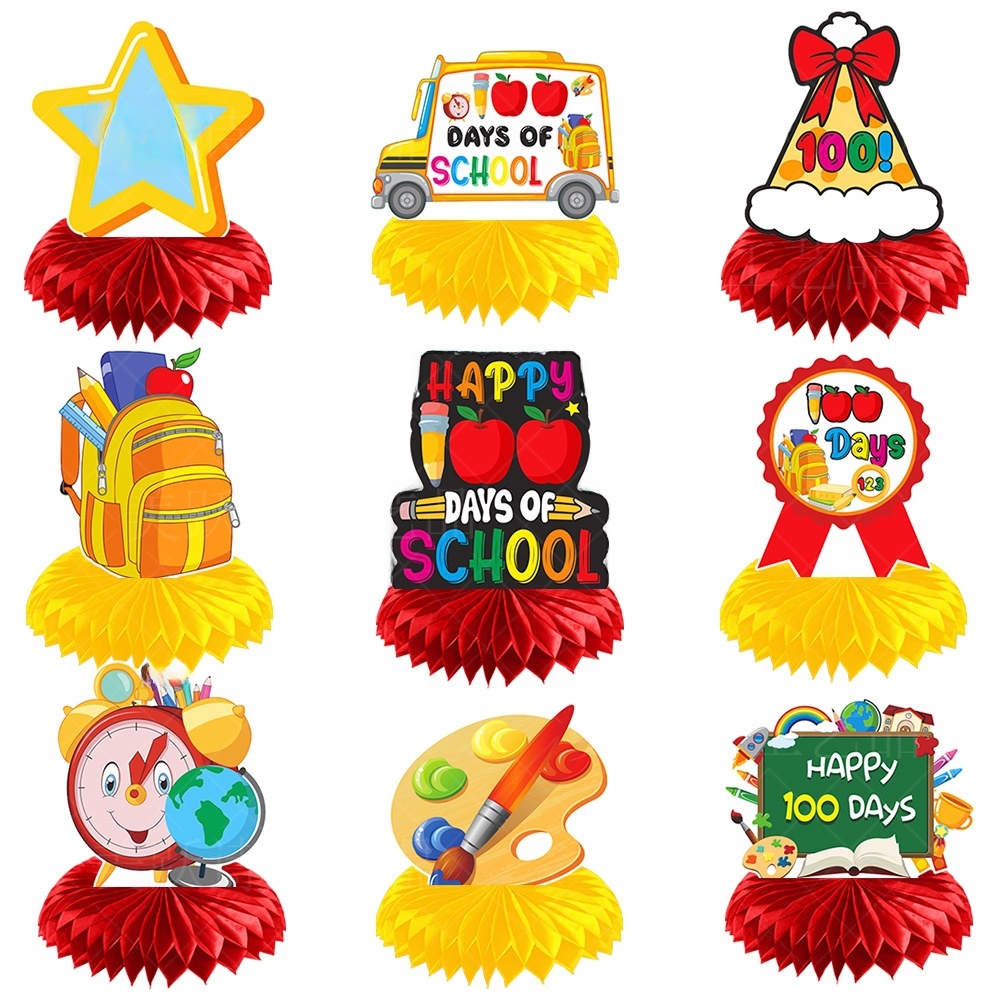 Happy 100 Days Of School Honeycomb Centerpieces Paper Desk Decorations For Classroom Party Supplies Students Teacher Gift