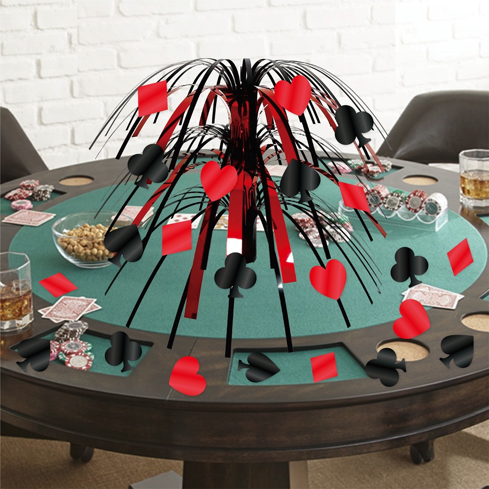 Casino Theme Table Centerpiece Poker Suits Spades Hearts Clubs Diamonds Foil Fountain Desktop Decoration For Vegas Night Birthday Party PVC Table Ornament DIY Decor