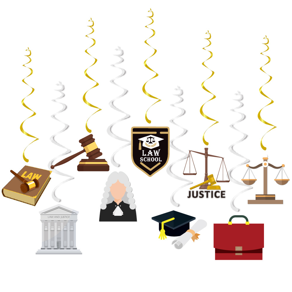 Law School Graduation Party Hanging Swirls Decorations With PVC Spiral 300g Cardboard Gavel Scales Of Justice For Law Students Graduation Party Supplies
