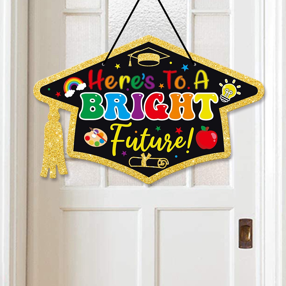 Graduation Party Door Hanging Decoration Glitter Cardboard Doctoral Cap Shape Bright Future School Ceremony Party Supply