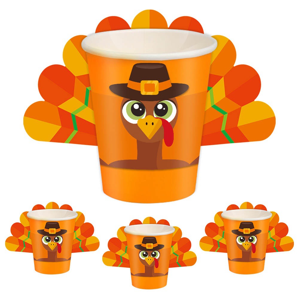 Thanksgiving Turkey Cupcake Wrappers Paper Cake Decoration For Fall Harvest Party 3D Cartoon Turkey Cupcake Border Wraps