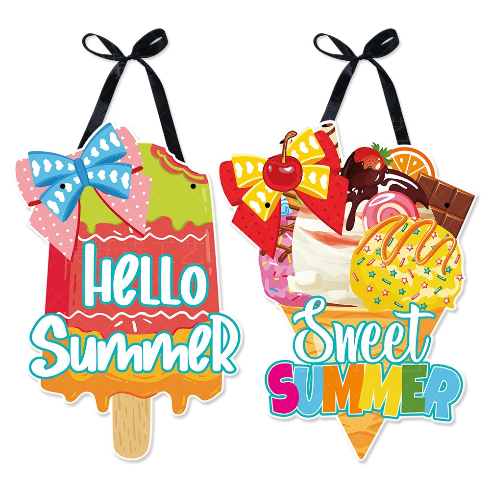 Summer Party Decorations Ice Cream Popsicle Cardstock Door Hanging Ornament Hawaii Tropical Theme Hello Summer DIY Wall Decor