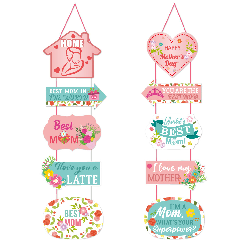 Best Mom Ever Happy Mother's Day Door Hanging Decorations Cardstock Floral Heart Hanging Sign For Party Home Wall Decor