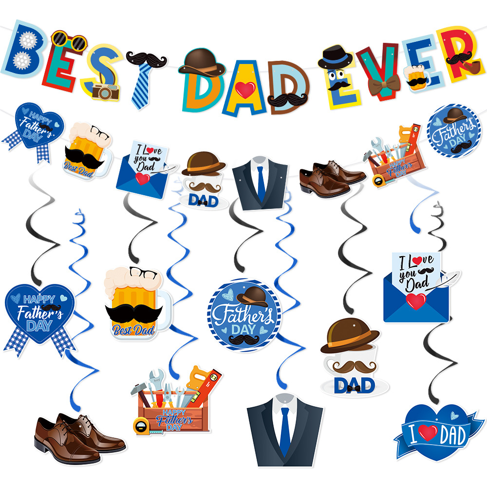 Father's Day Party Decorations Paper Banner Best Dad Ever Garland Hanging Swirls For Dad Birthday Party Celebration