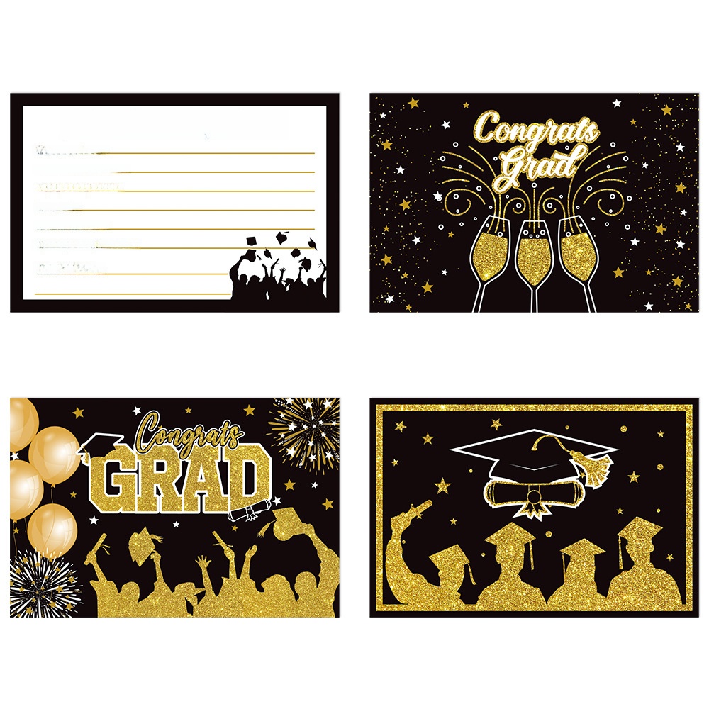Graduation Party Advice Cards Black Gold Paper Blessing Cards For Graduation Ceremony School Decorations 12Pcs Pack