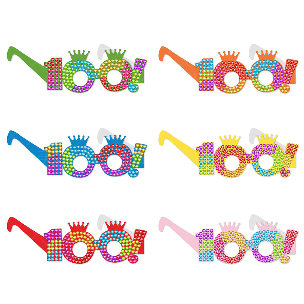 Paper 100 Days of School Party Glasses Crown Number Shape Photo Booth Props For Classroom School Celebration Kids Party Decorations