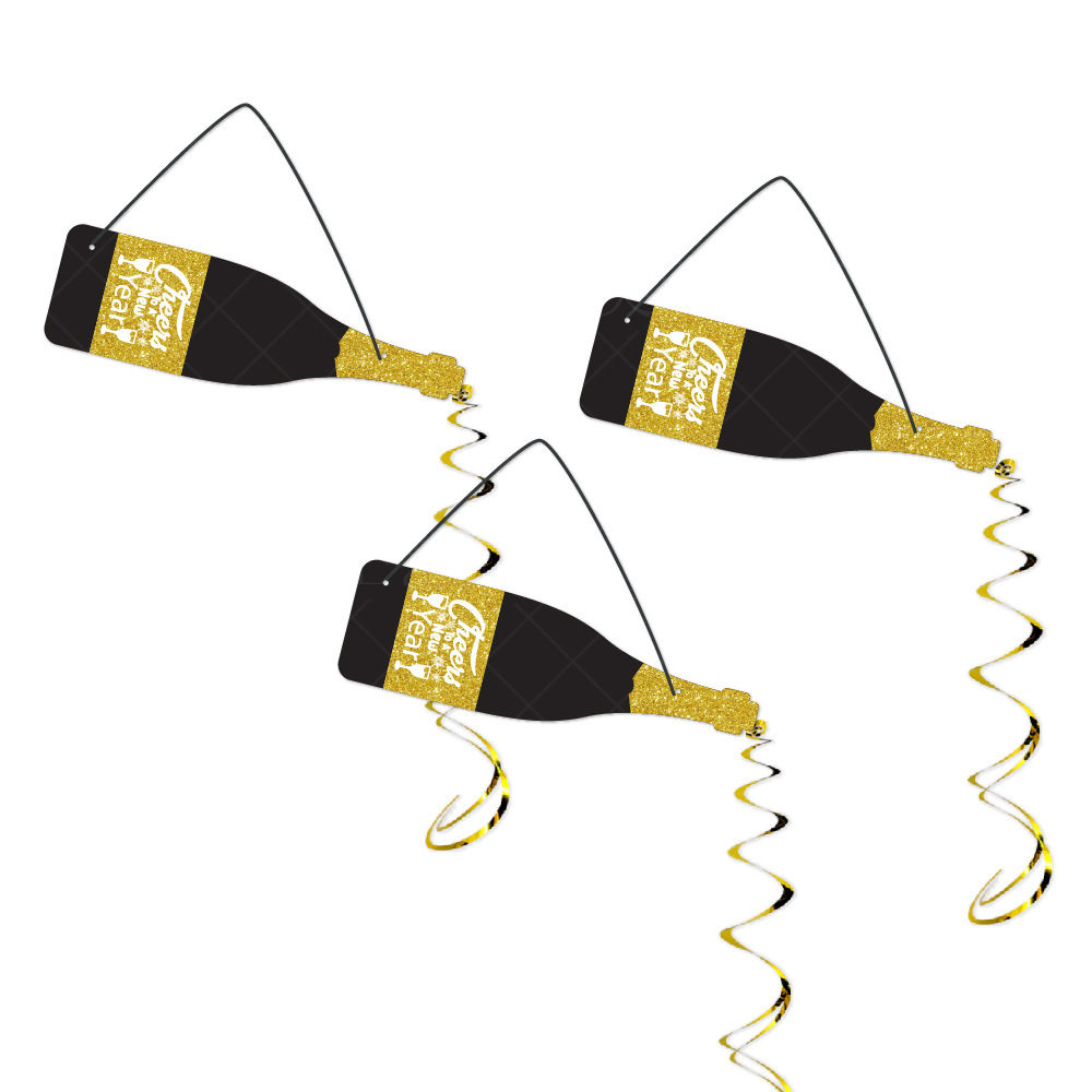 New Year Black Gold Wine Bottle Spiral Hanging Ornament New Year Party Decoration New Year's Day Atmosphere Decoration