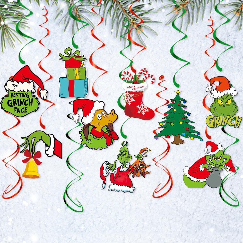 PVC Cardboard Spiral Hanging Ornaments Cartoon Character Xmas Tree Stocking Pendants For Christmas Party Home Store Ceiling Decorations