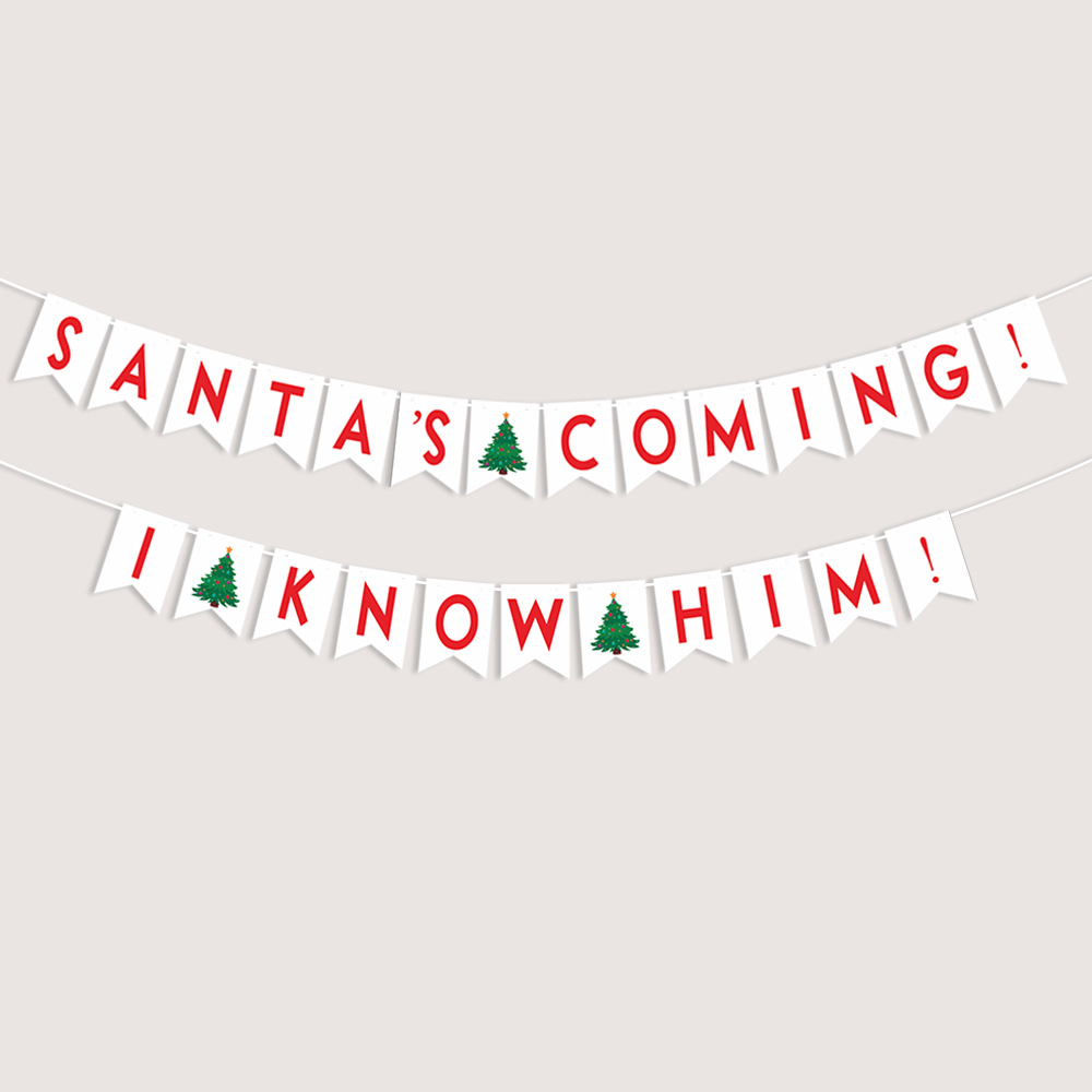 Christmas Banner Party Decoration Paper Cardboard Santa's Coming I Know Him Bunting For Home Window Xmas Party Decor