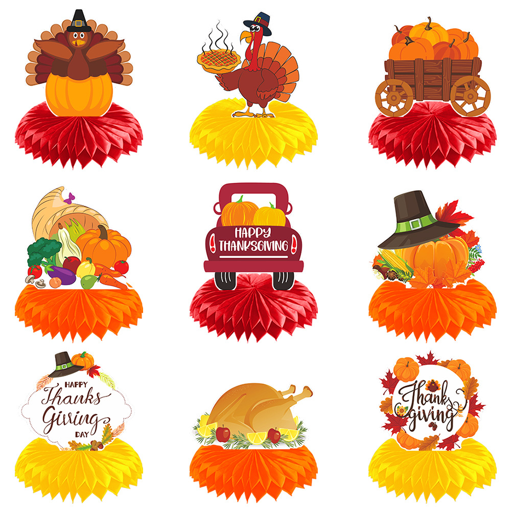 Thanksgiving Table Decoration Turkey Honeycomb Autumn Birthday Theme Party Pumpkin Maple Leaf Thanksgiving Honeycomb Ornament