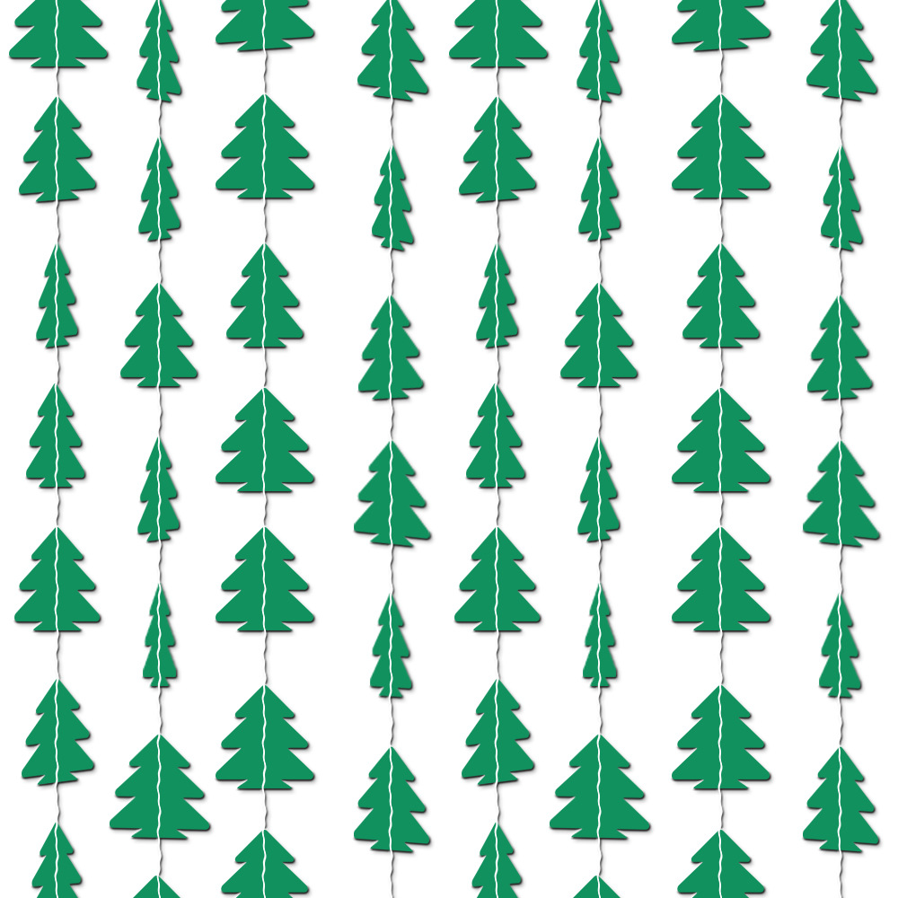 Green Christmas Tree Hanging Decorations Cardstock Paper Vertical Banner Garland Streamer For Holiday Party Window Wall Decor