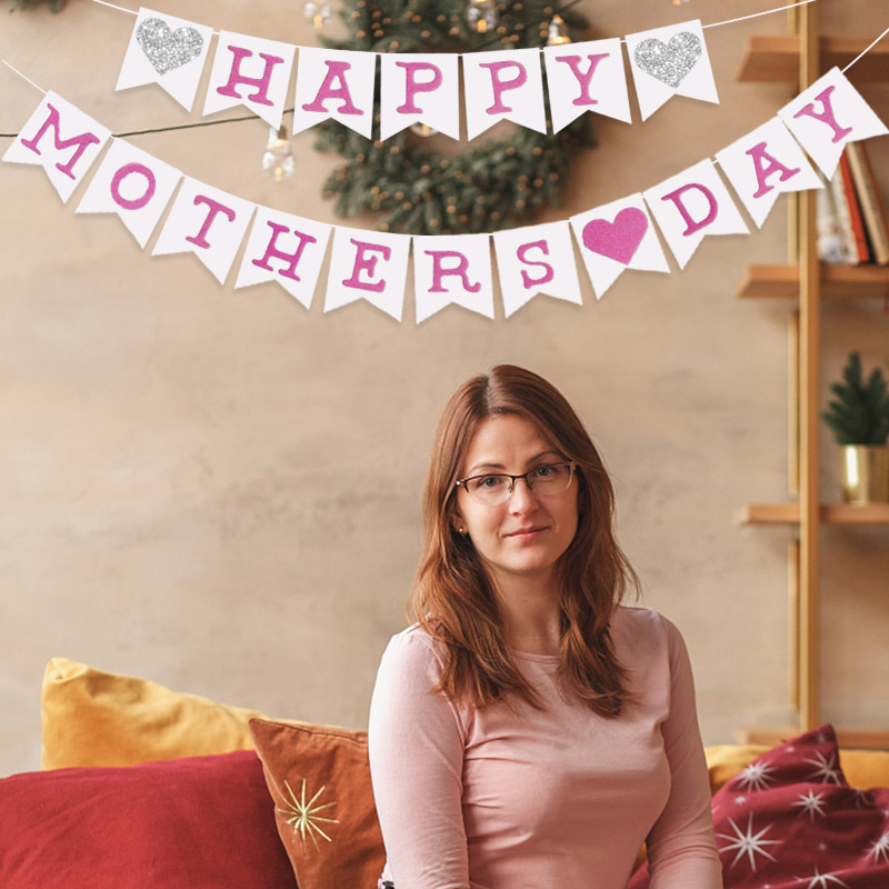 Happy Mother's Day Cardboard Paper Banner BEST MOM EVER Glitter Heart Hanging Garland For Mother's Day Party Home Decor