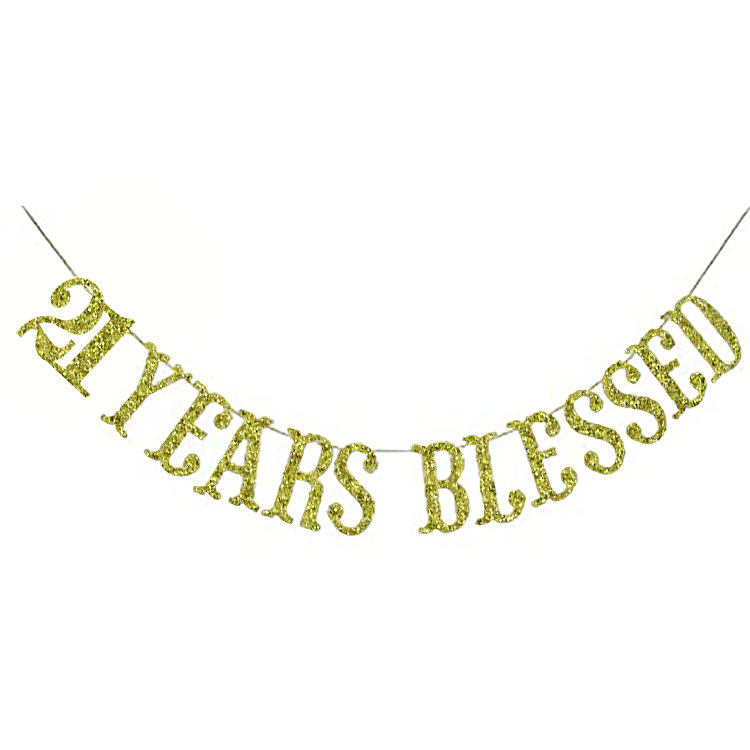 Glitter Gold Years Blessed Banner Paper Birthday Anniversary Party Decoration Hanging Bunting For Celebration Wedding Party Decor