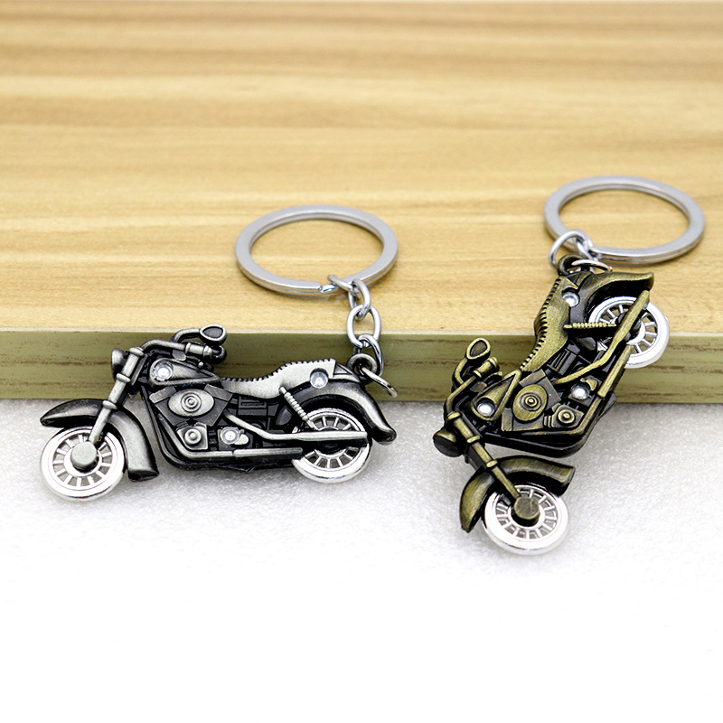 Retro Motorcycle Keychain Zinc Alloy Moving Wheels Mechanical Motorbike Key Ring For Men Boys Cool Bike Accessories Gift