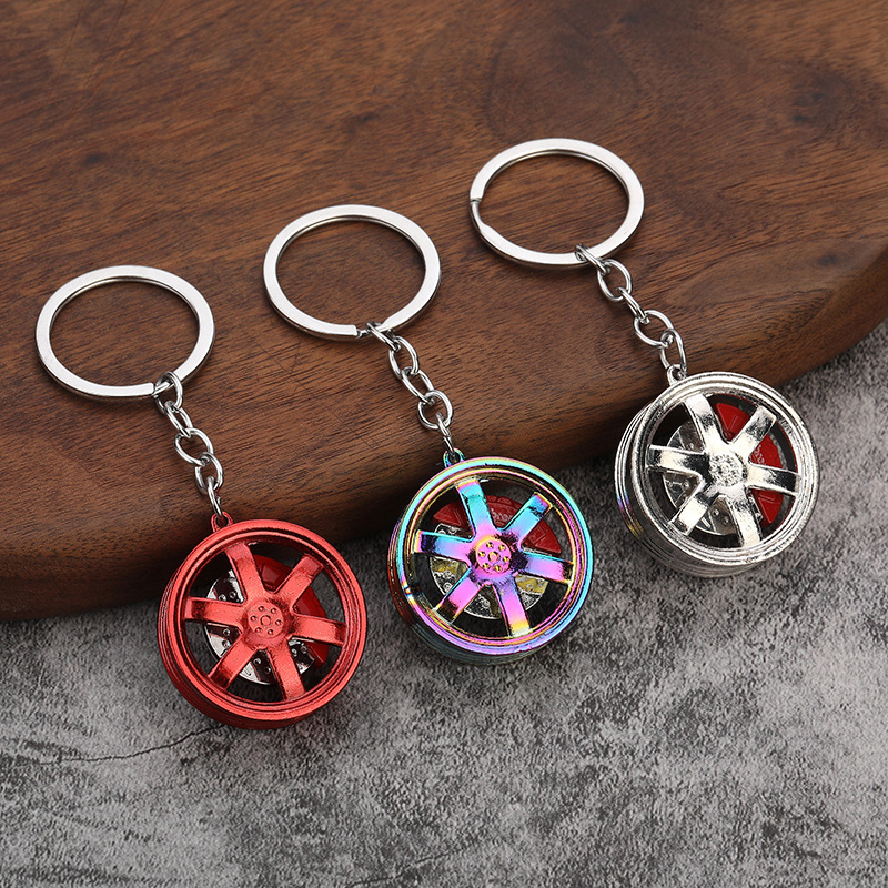 Simulation Car Wheel Hub Keychain Zinc Alloy Brake Disc Caliper Design Auto Tuning Parts Key Ring For Car Enthusiasts Gift
