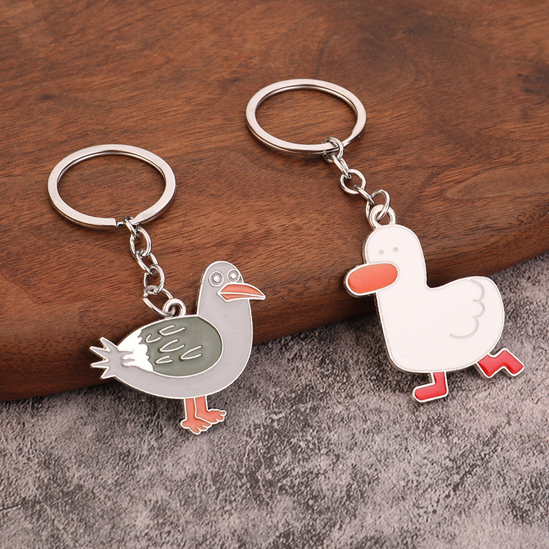 Cute Cheering Duck Alloy Keychain Handmade Small Pendant Diy Korean Version Cartoon Animal Bag Decoration
