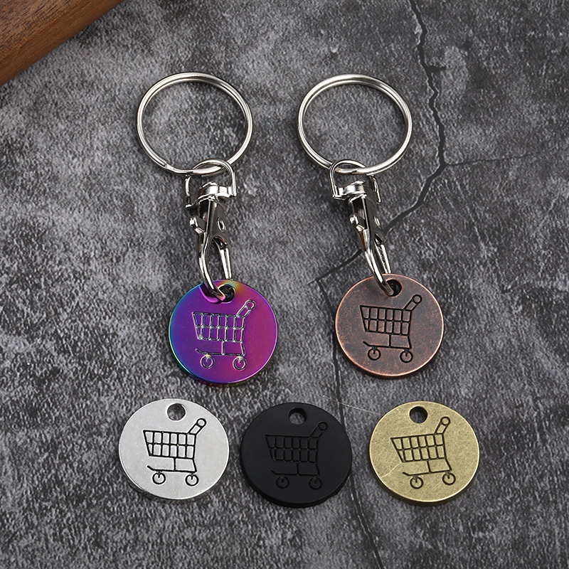 Metal Trolley Token Keychain Supermarket Shopping Cart Coin Releaser With Lobster Clasp Key Ring Zinc Alloy Cart Unlocker