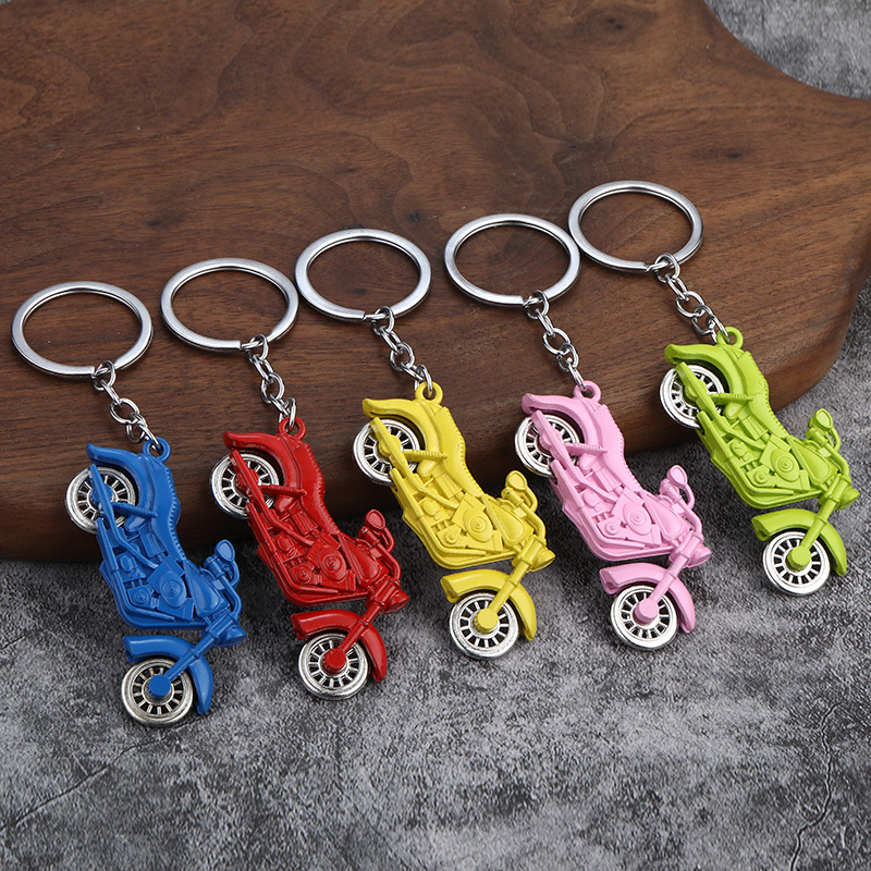 Motorcycle Keychain Pendant Large Size Colorful With A Real Motorcycle Wheel That Moves