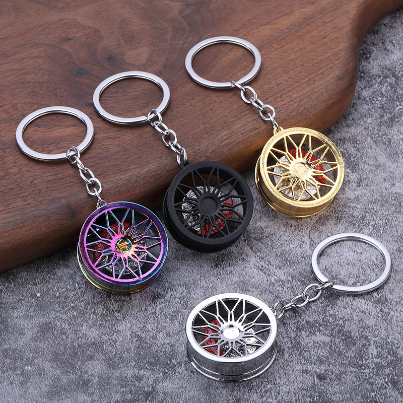 Simulation Car Wheel Hub Brake Disc Keychain With Red Caliper Zinc Alloy Auto Part Pendant Keyring For Car Enthusiasts Gift