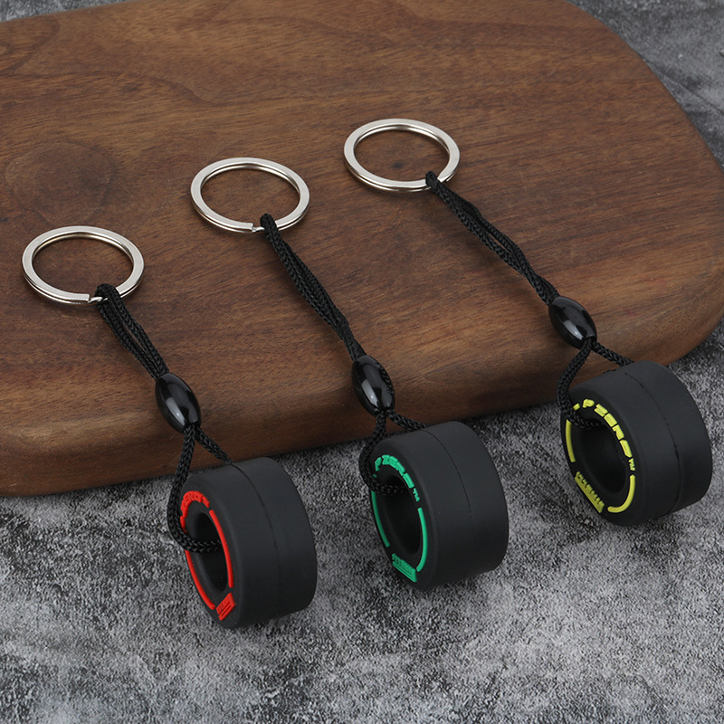 F1 Racing Tire Keychain Mini Rubber Car Wheel Keyring With Braided Rope Stainless Steel Ring For Men Women Auto Accessories Gifts