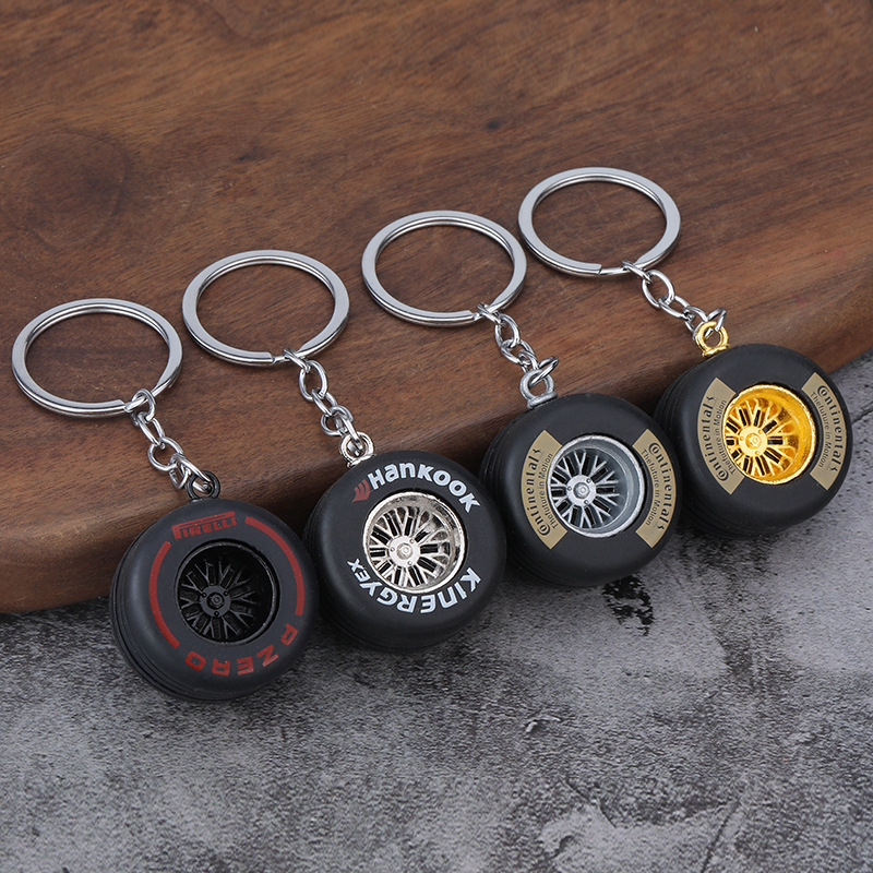 Pvc Soft Rubber Tire Keychain Car Decoration Auto Accessory Gift With Printed Design