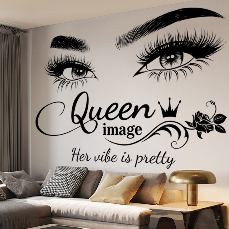 PVC Waterproof Queen Image Wall Sticker Eyes Eyelashes Crown Rose Quote Wall Decals For Bedroom Salon Decor