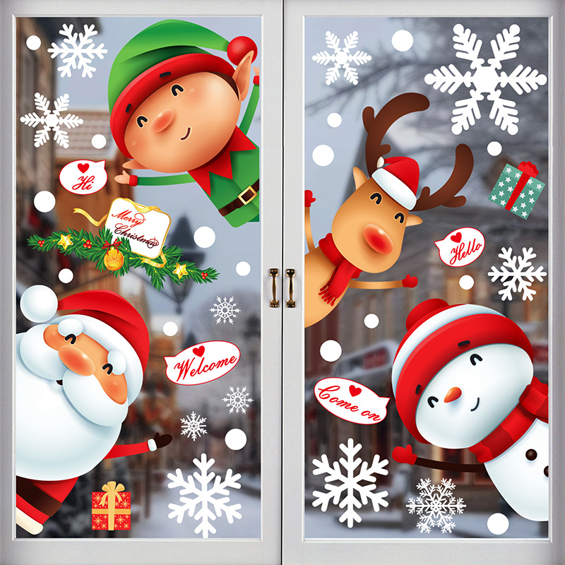 Christmas Static Stickers Cute Santa Claus Reindeer Snowflake Store Glass Window Stickers