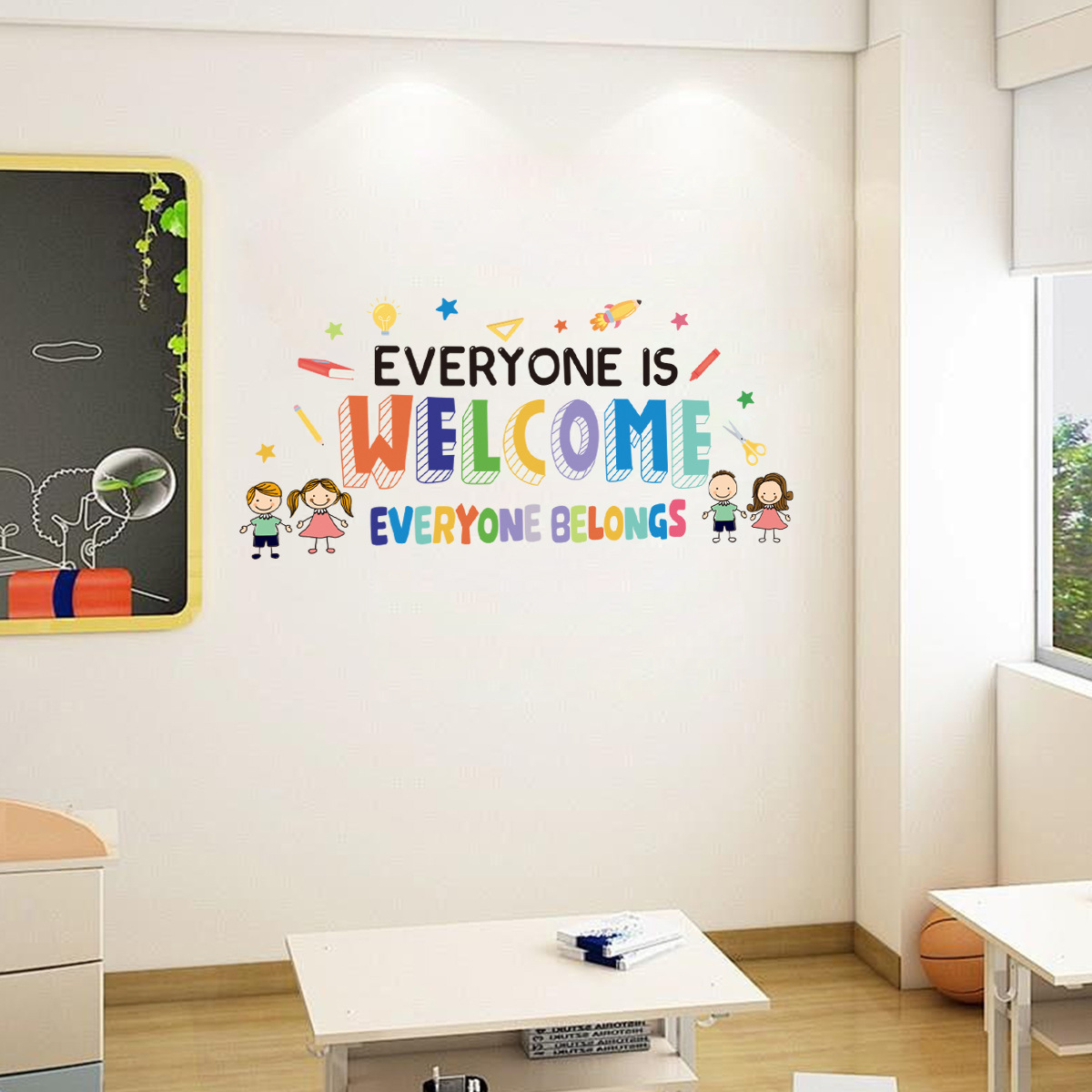 Inspirational Wall Stickers Colorful English Phrases PVC Decals For Classroom Kids Room School Educational Home Decor Everyone Is Welcome Reading Everywhere