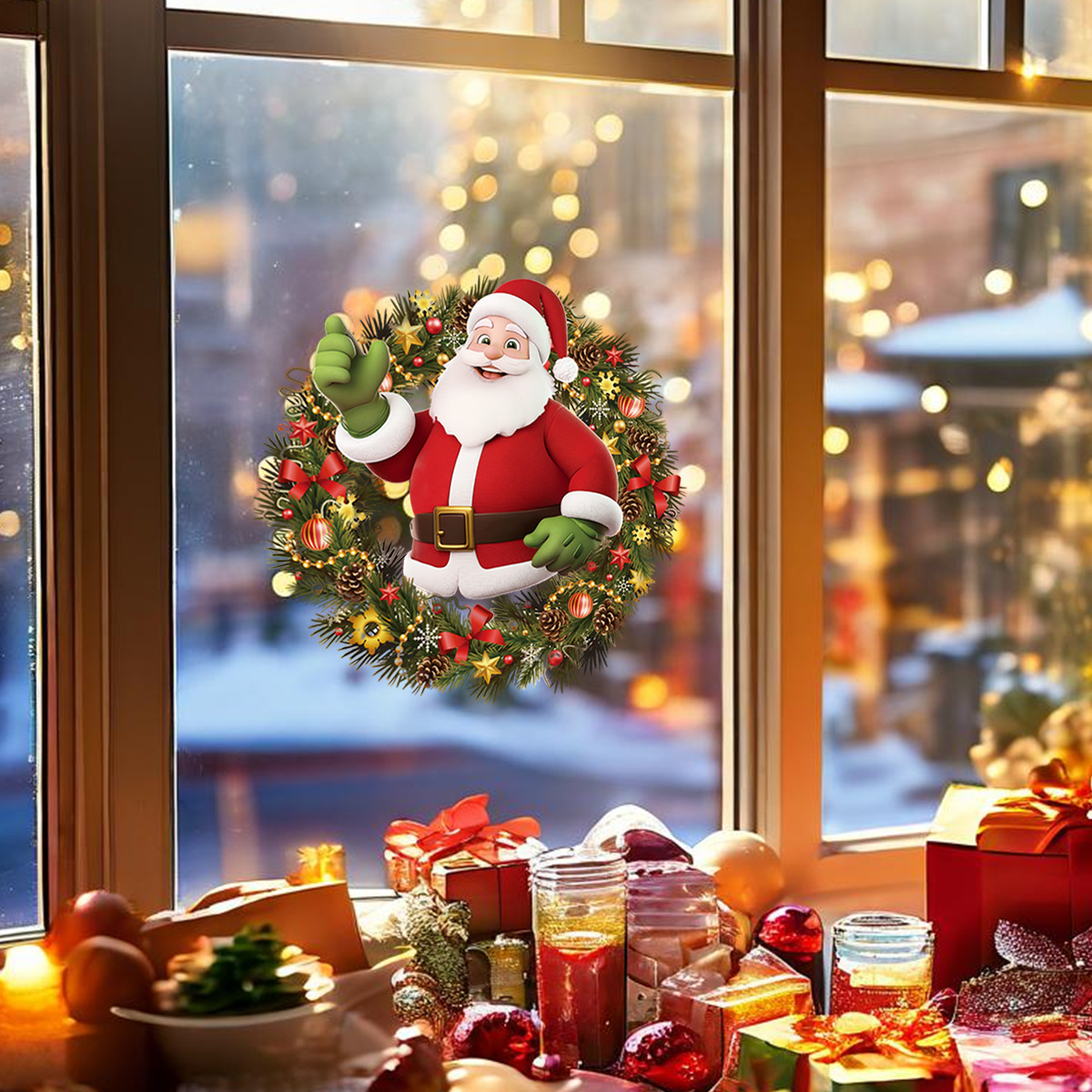 Christmas Stickers Winter Santa Claus Electrostatic Window Stickers Mall Store Window Display Glass Stickers