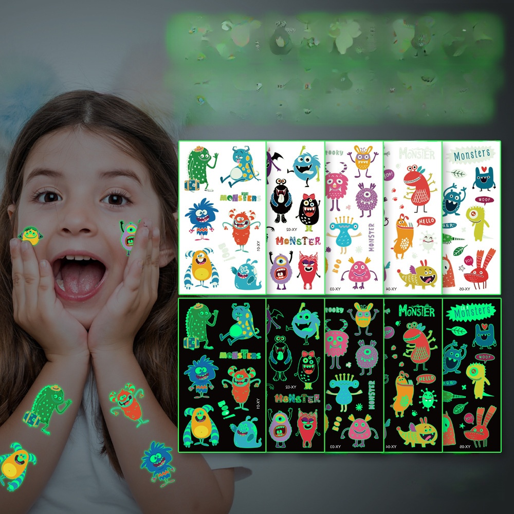 Children's Cartoon Luminous Little Monster Tattoo Stickers Waterproof Cute Stickers For Boys And Girls