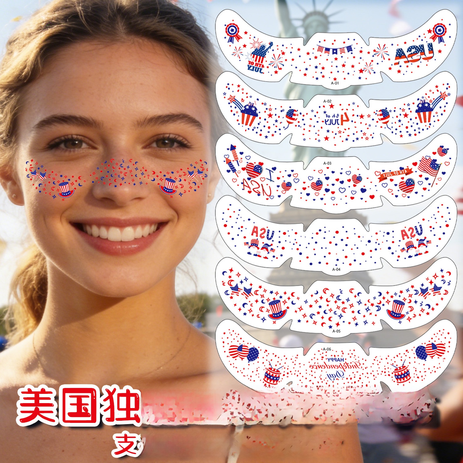 US Independence Day Face Tattoos 4th Of July Freckle Stickers Water Transfer Patriotic Red White Blue Stars Stripes Decoration For Men Women Adults
