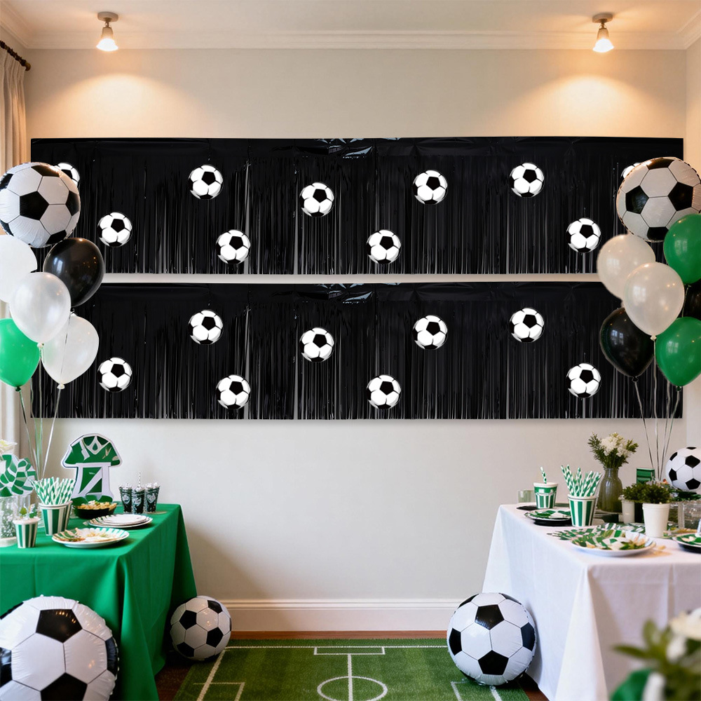 Football Theme Party Decoration PET Tinsel Banner Self Adhesive Foil Fringe Curtain With Football Stickers For World Cup Sports Events Birthday Decor