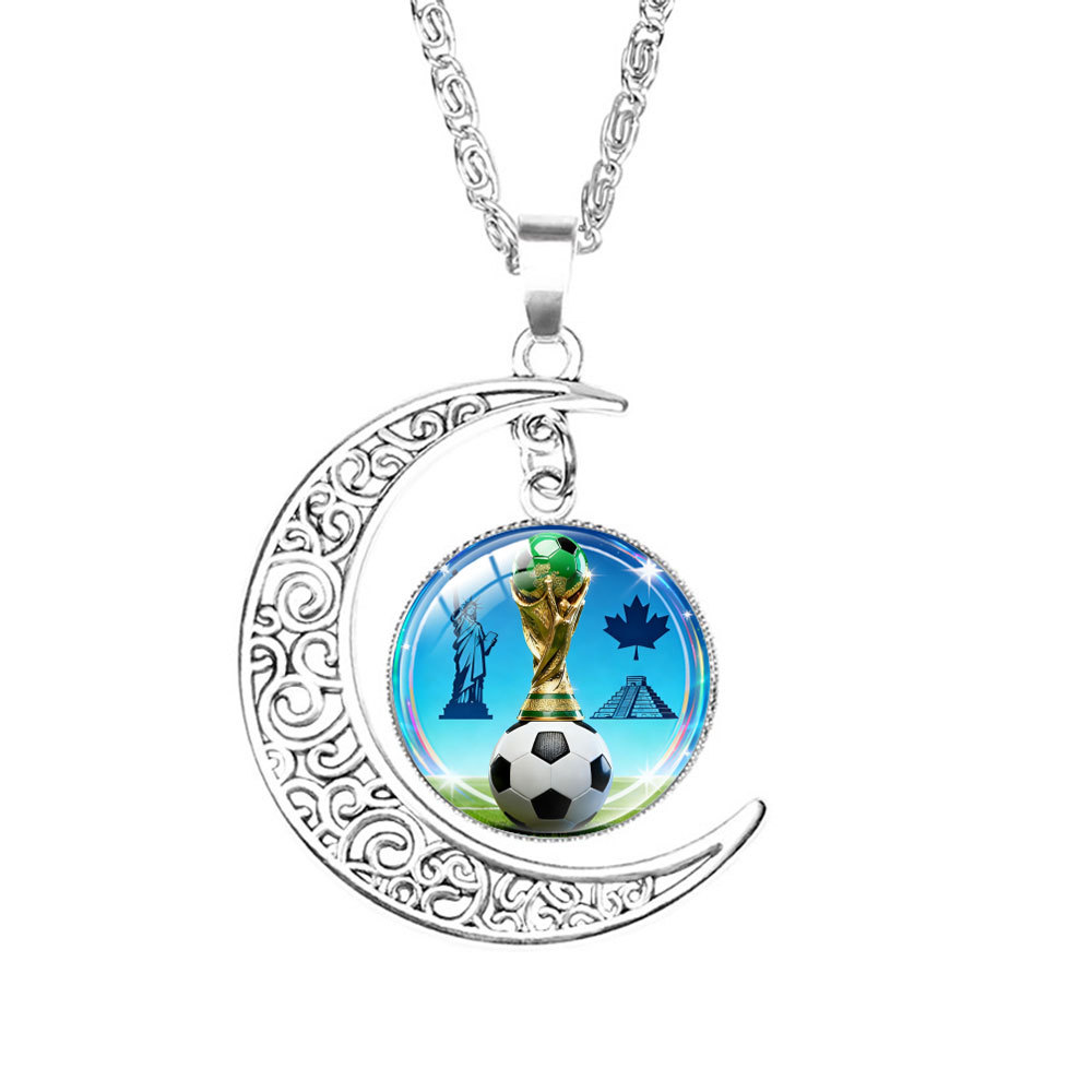 2026 Us-canada-mexico World Cup Mascot Hercules Cup Crescent Pendant Necklace Football Fan Accessory