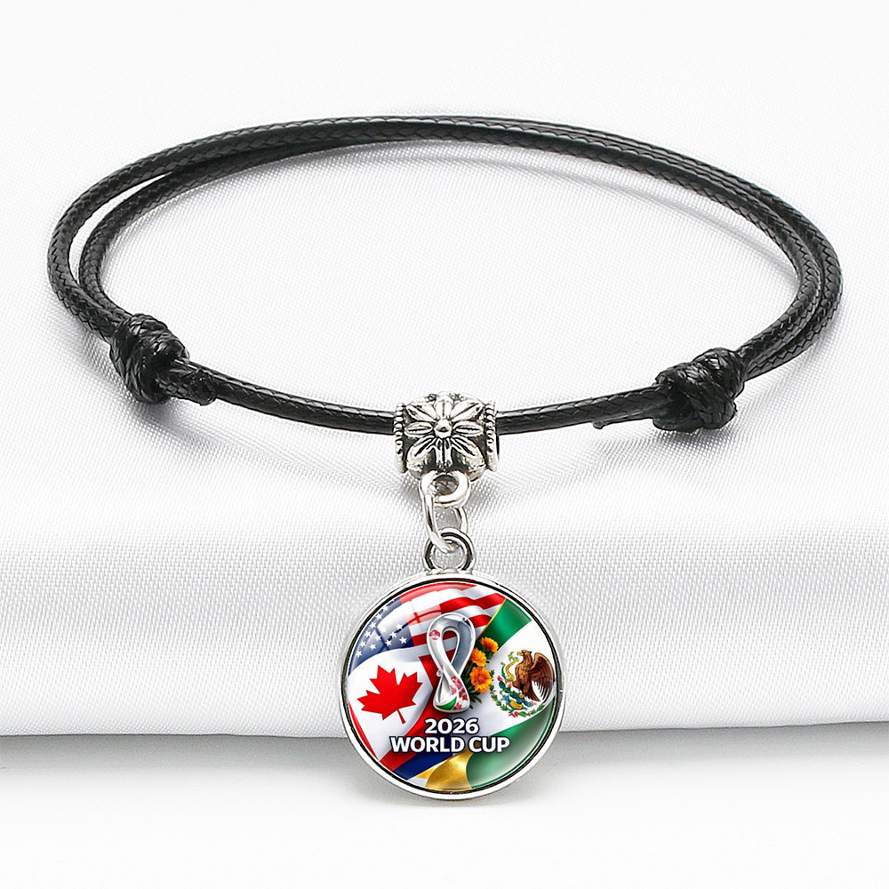 Handmade Braided Wax Rope Bracelet With Alloy Glass Pendant Soccer Event Champion Trophy Theme Adjustable Commemorative Hand Rope For Men Women Jewelry