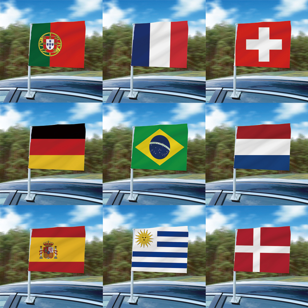 Polyester Car Window National Flags With Plastic Pole Durable Weather Resistant Vehicle Hanging Flags For Sports Events Parade Celebration Decorative Flags