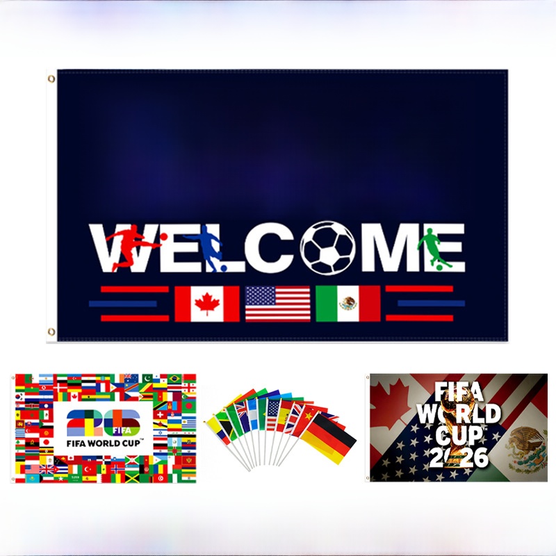 2026 World Cup Polyester Flag 90x150cm United States Canada Mexico Football Fan Cheering Banner For Sports Event Party Outdoor Decoration