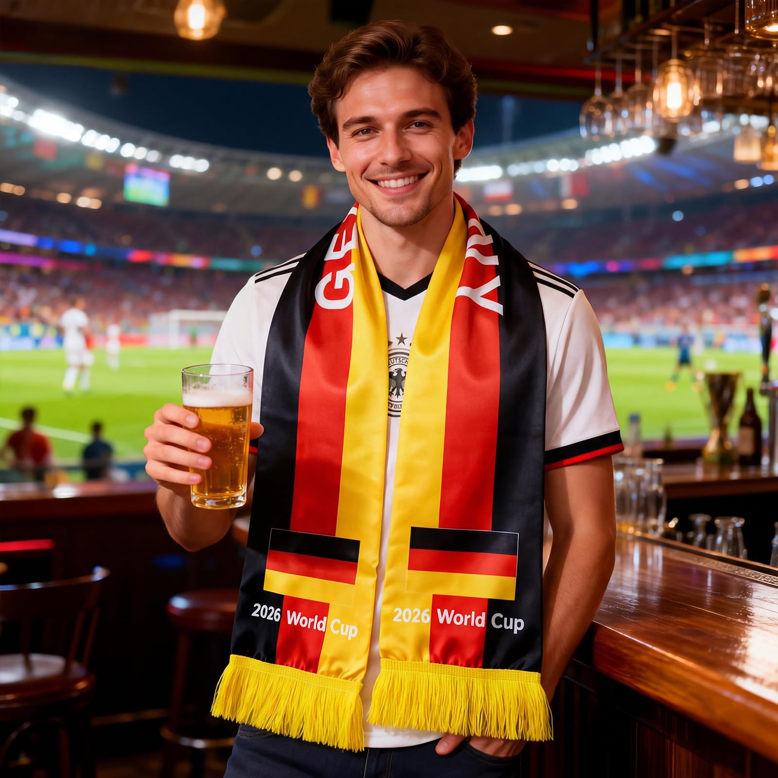 2026 World Cup Germany Fan Scarf Knitted Polyester Sports Supporter Scarf With Tassels For Football Match Events Support