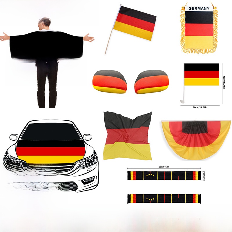 Germany Flag Fan Supplies Set International Sports Event Polyester Banner Hand Flag Car Window Mirror Cape Scarf Decoration